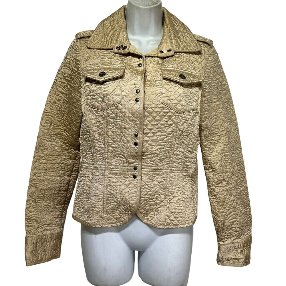 Nautica Womens Jacket Gold Diamond Quilt Stitched Size S
